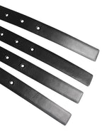 Black Leather 4-Strap Metal Multi-Buckle Belt