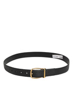 Black Leather Classic Metal Logo Buckle Belt