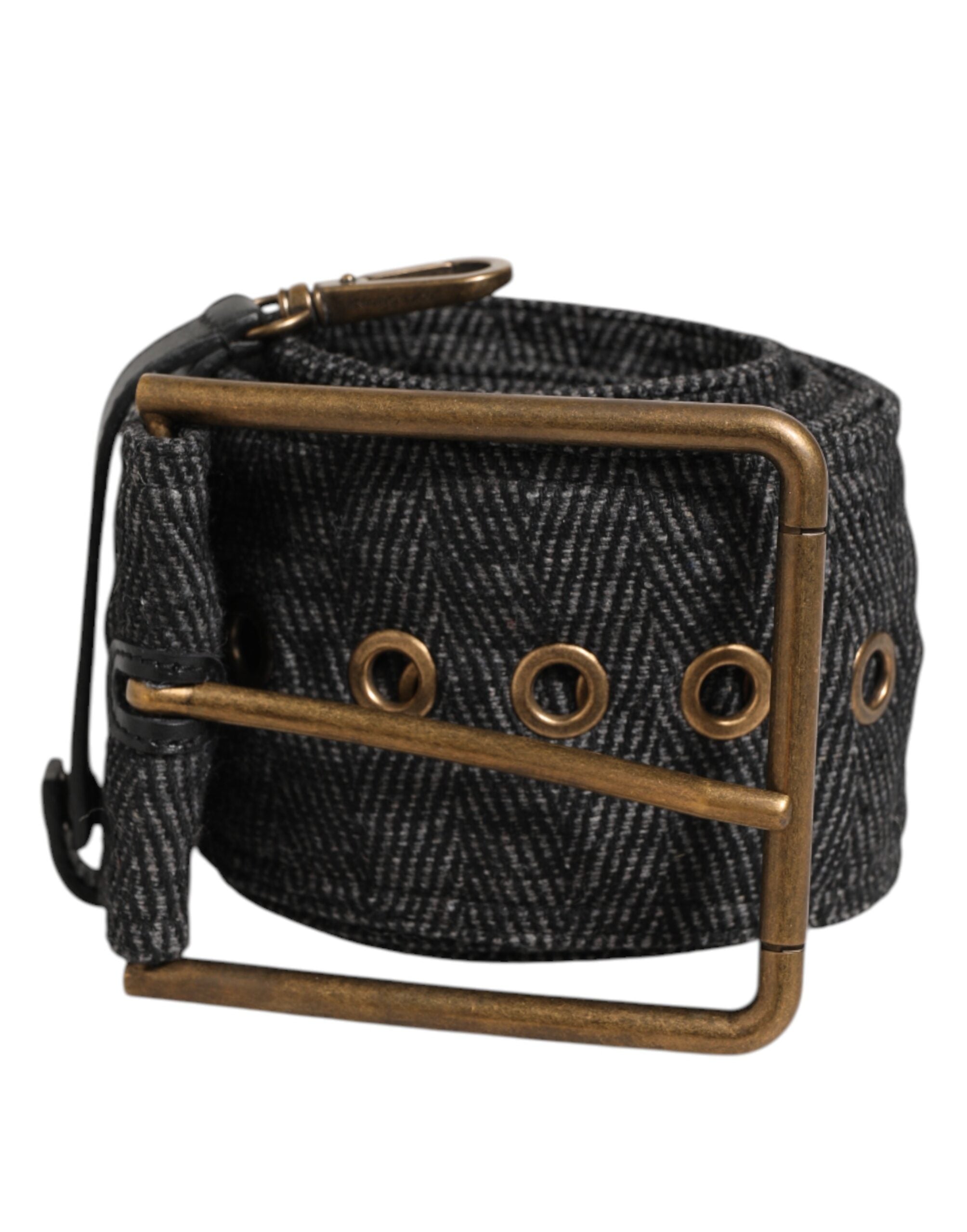 Grey Fabric Logo Plate Metal Brass Buckle Belt