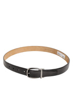 Black Classic Leather Silver-Tone Buckle Belt