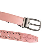 Pink Leather Perforated Detailing Buckle Belt
