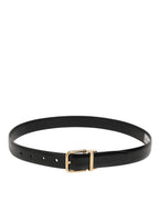 Black Classic Leather Gold-Tone Buckle Belt