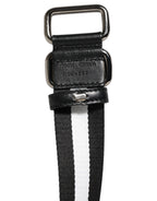 Black White Striped Metal Buckle Men Belt