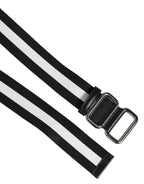 Black White Striped Metal Buckle Men Belt