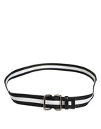 Black White Striped Metal Buckle Men Belt