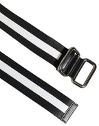 Black White Striped Logo Metal Buckle Belt