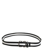 Black White Striped Logo Metal Buckle Belt