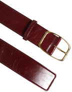 Burgundy Leather Gold Metal Buckle Women Belt