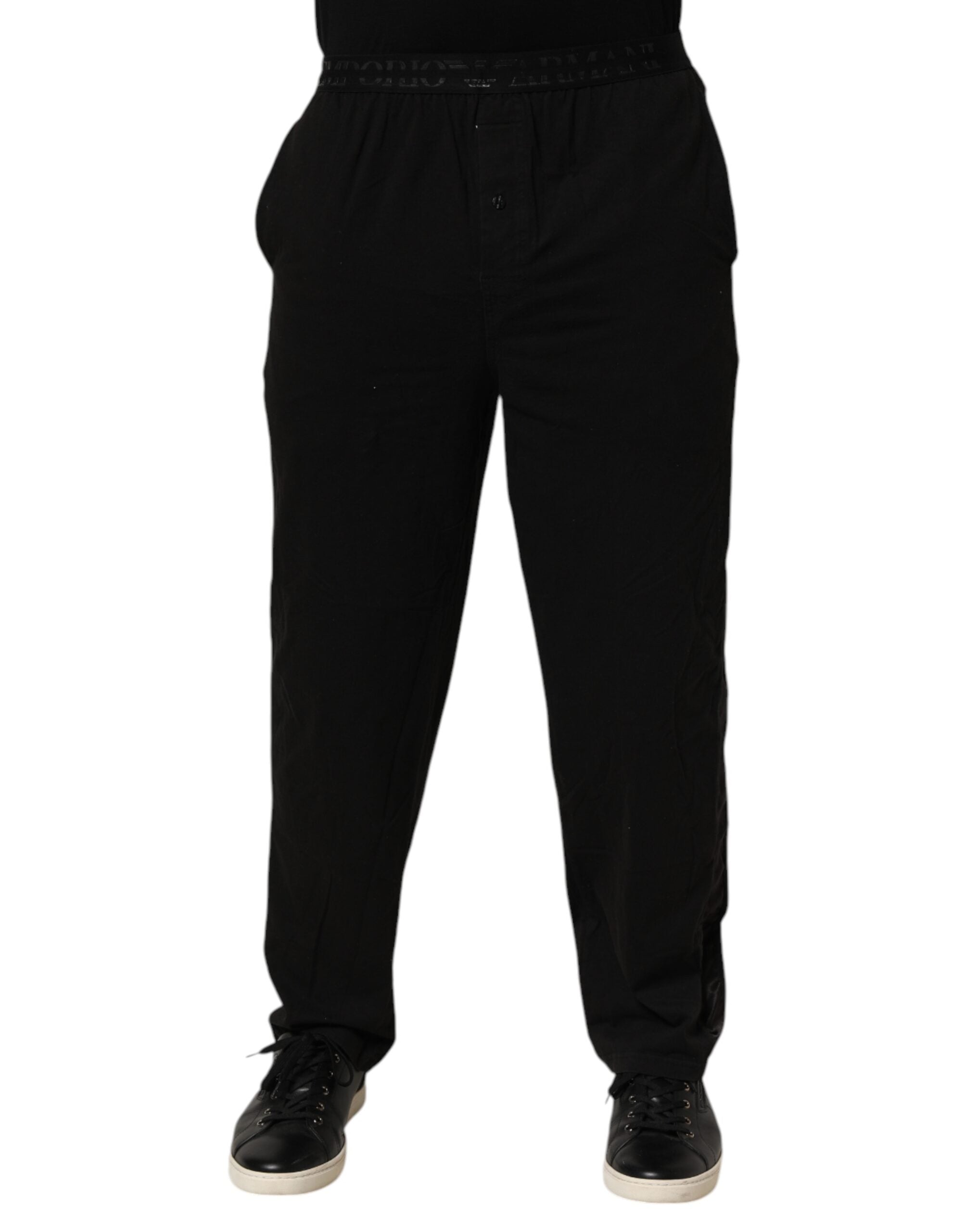 Black Cotton Blend Logo Waistband Trouser Pants
