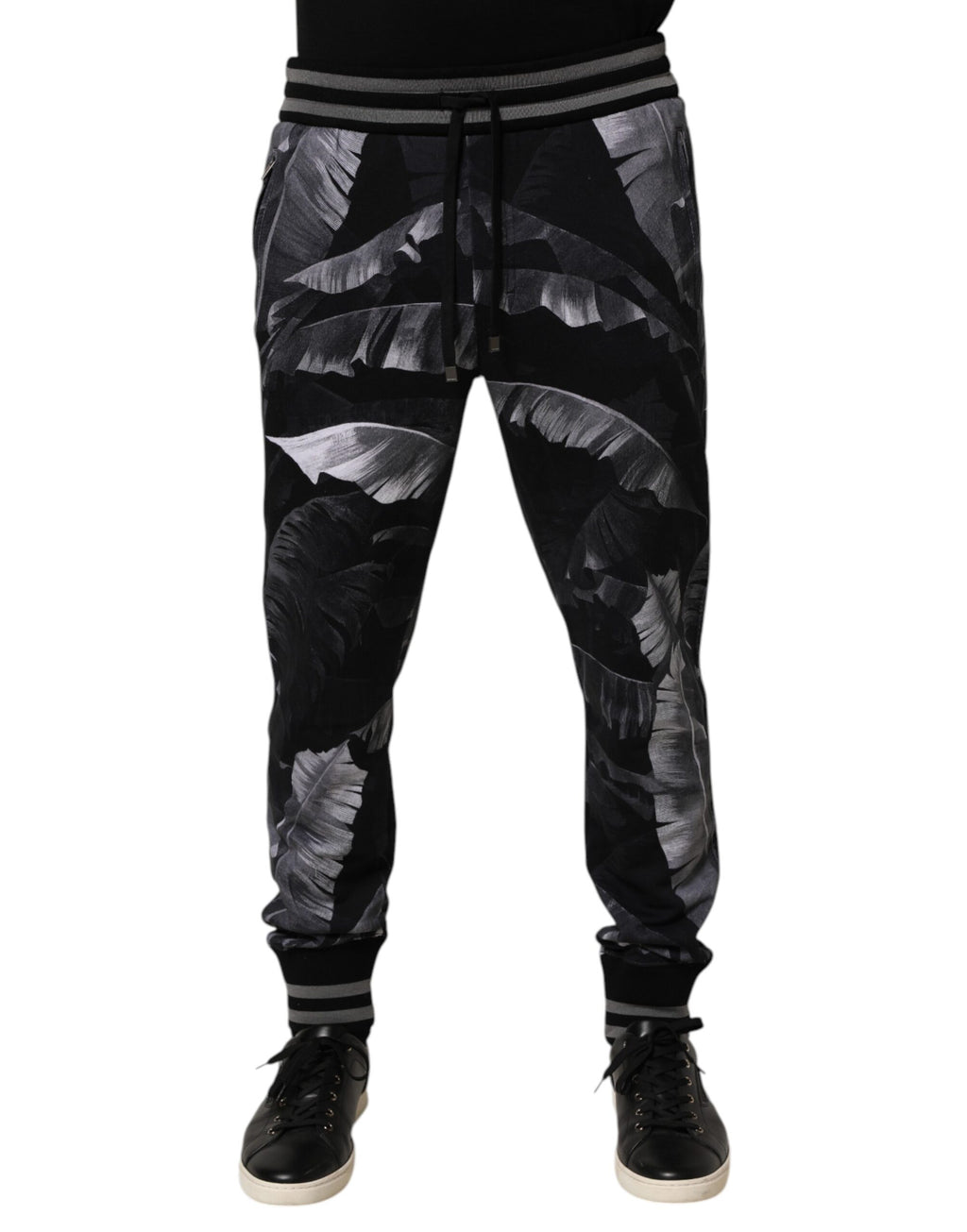 Black Banana Leaf Cotton Jogger Trouser Pants