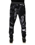 Black Banana Leaf Cotton Jogger Trouser Pants