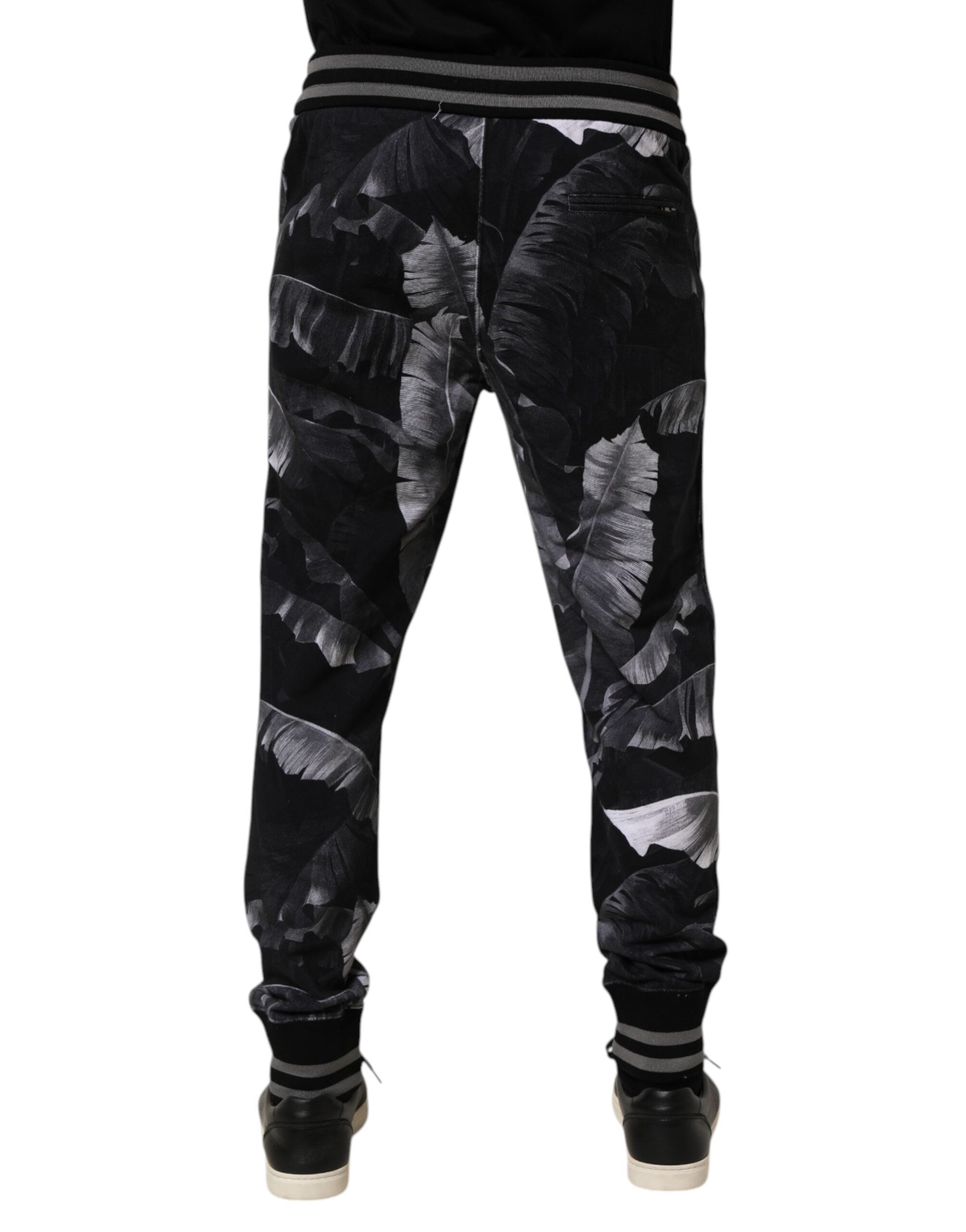 Black Banana Leaf Cotton Jogger Trouser Pants