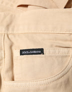 Beige Cotton Skinny Regular Men Denim Jeans