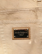Beige Cotton Loose Tattered Men Denim Jeans