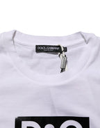 White Logo Print Cotton Crew Neck T-shirt