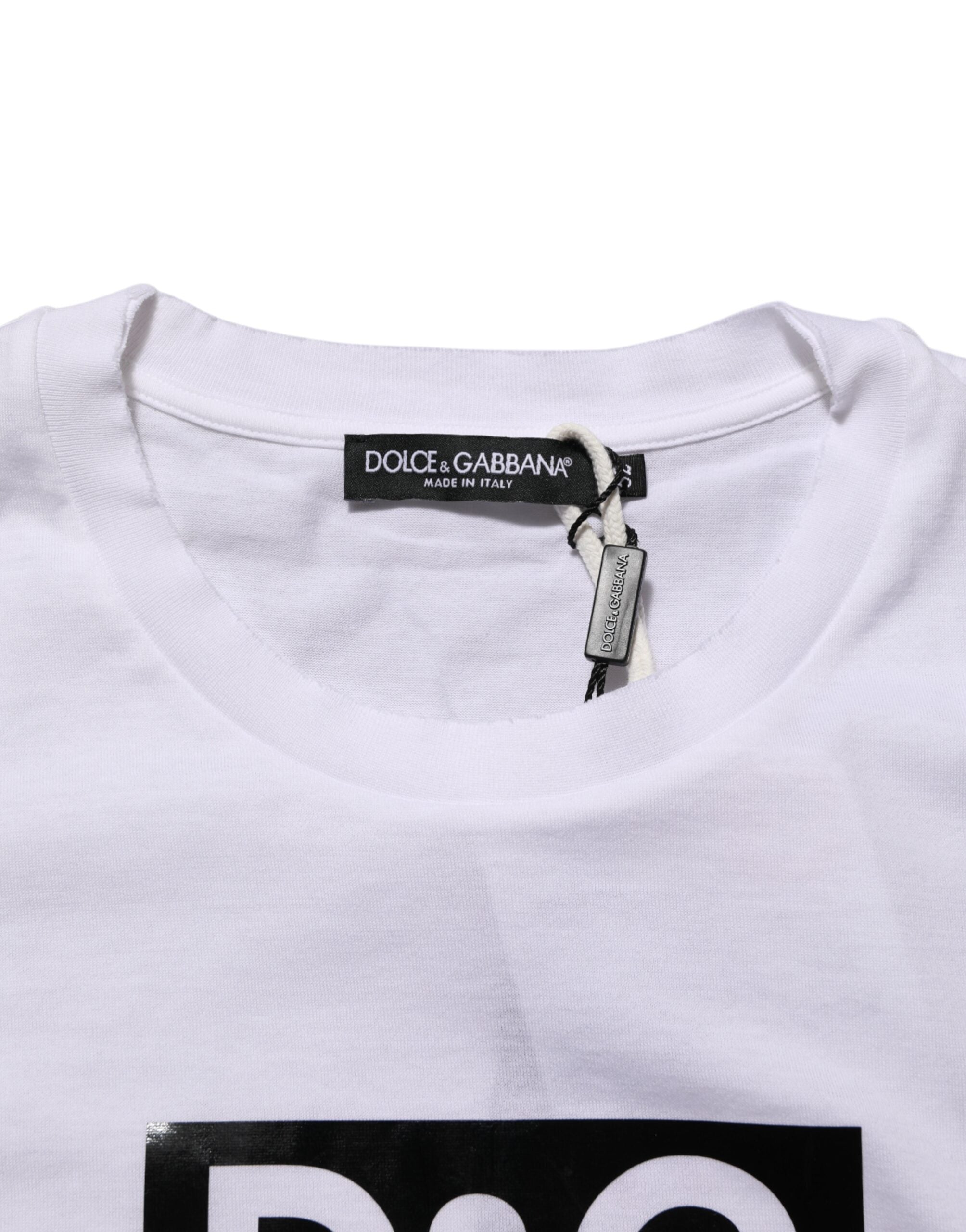 White Logo Print Cotton Crew Neck T-shirt