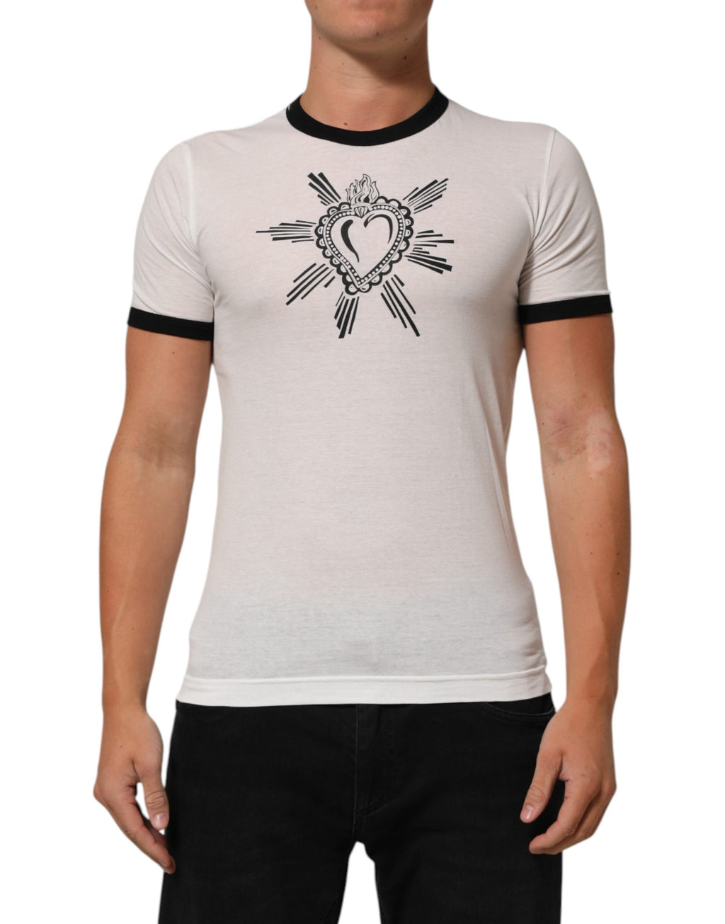 White Sacred Heart Cotton Crew Neck T-shirt