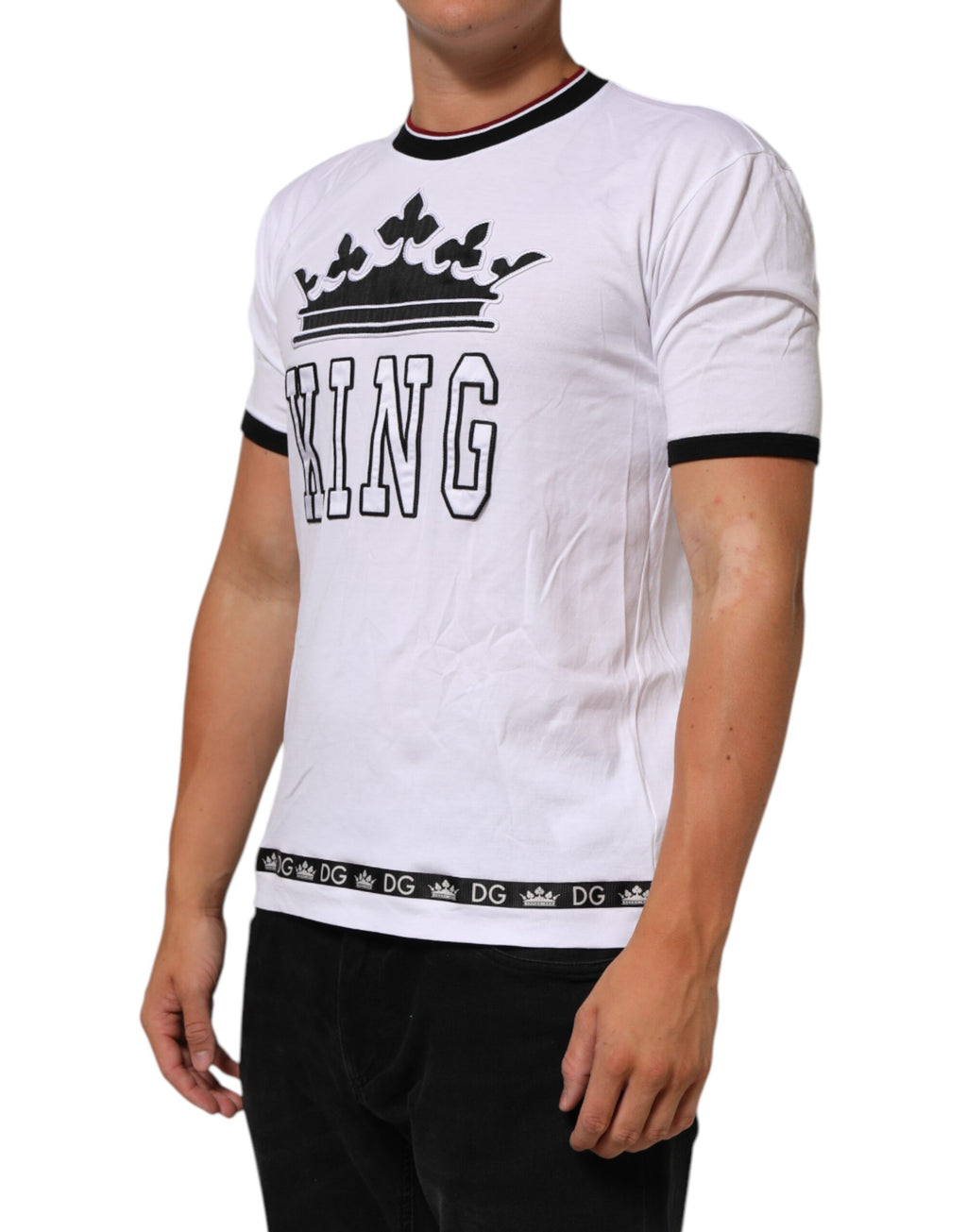 White Cotton Crown King Embroidery T-shirt