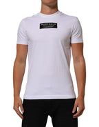White Cotton Logo Print Crew Neck Men T-shirt