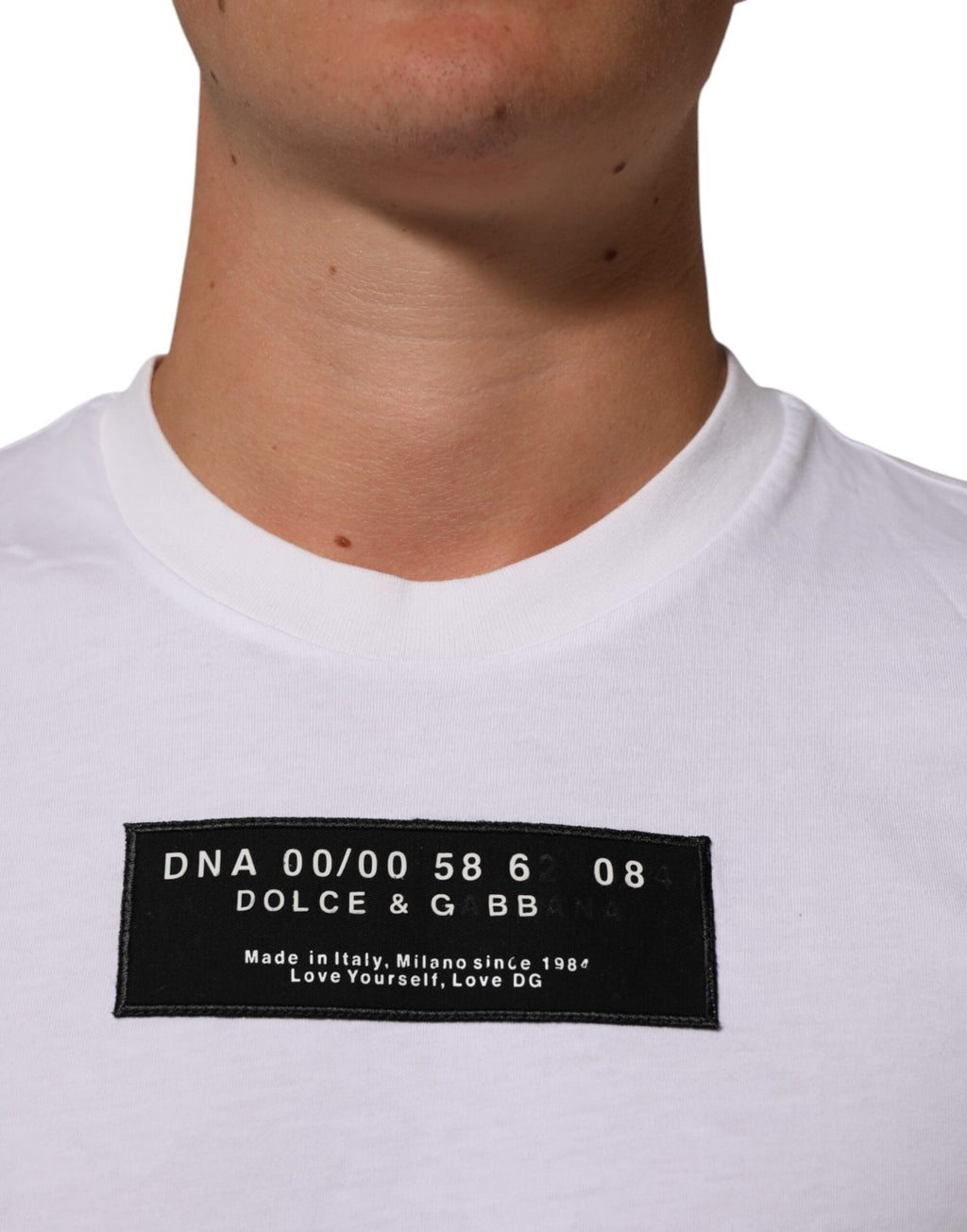 White Cotton Logo Print Crew Neck Men T-shirt