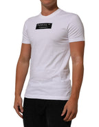 White Cotton Logo Print Crew Neck Men T-shirt