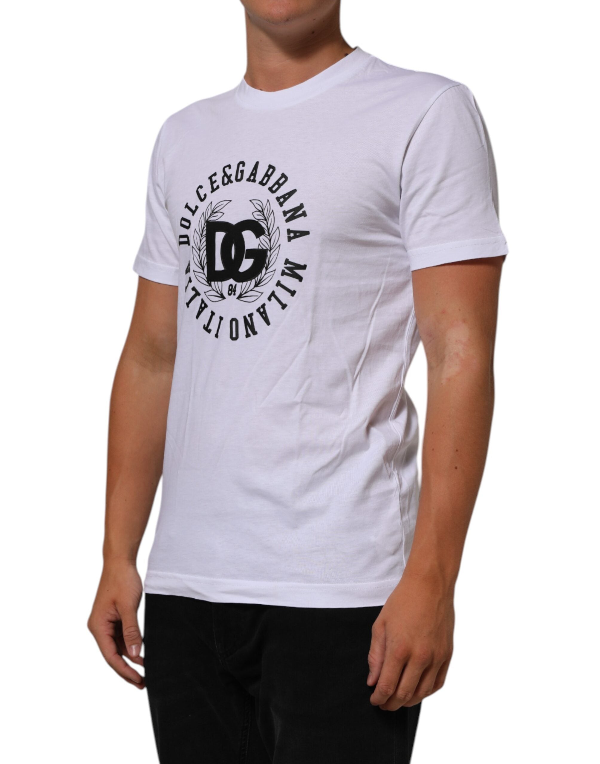 White Cotton Logo Print Crew Neck T-shirt