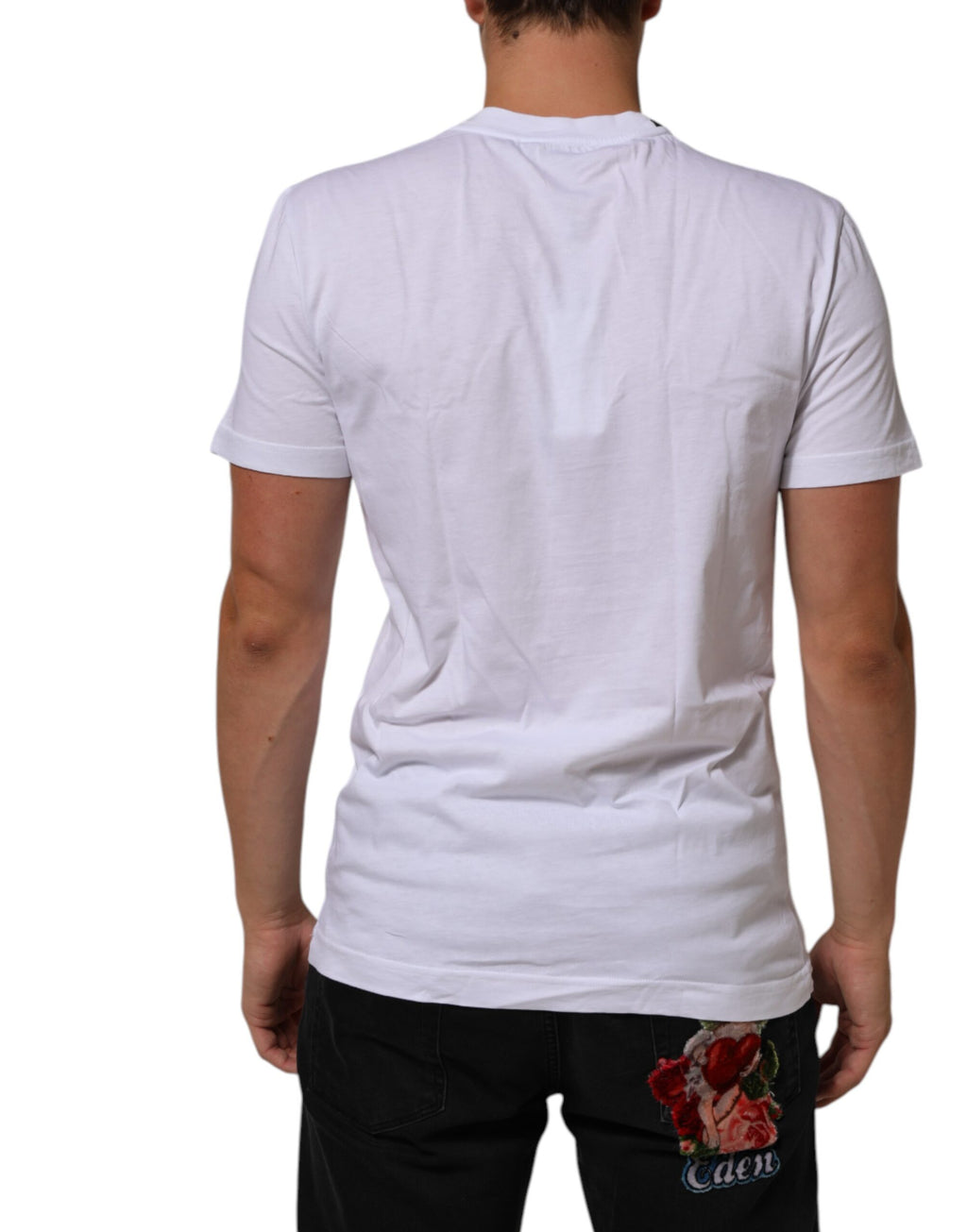 White Cotton Logo Print Crew Neck T-shirt