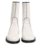 White Lambskin Leather Mid Calf Boots Shoes