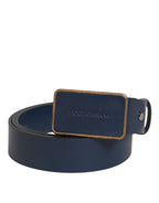 Blue Leather Classic Metal Logo Buckle Belt