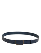 Blue Leather Classic Metal Logo Buckle Belt