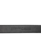 Black Exotic Leather Metal Logo Buckle Belt