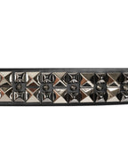 Black Calf Leather Studded Silver Buckle Belt
