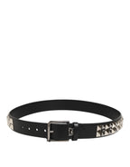 Black Calf Leather Studded Silver Buckle Belt