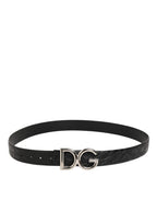 Black Exotic Leather DG Logo Buckle Belt