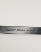 Black Leather Studded Silver-Tone Buckle Belt