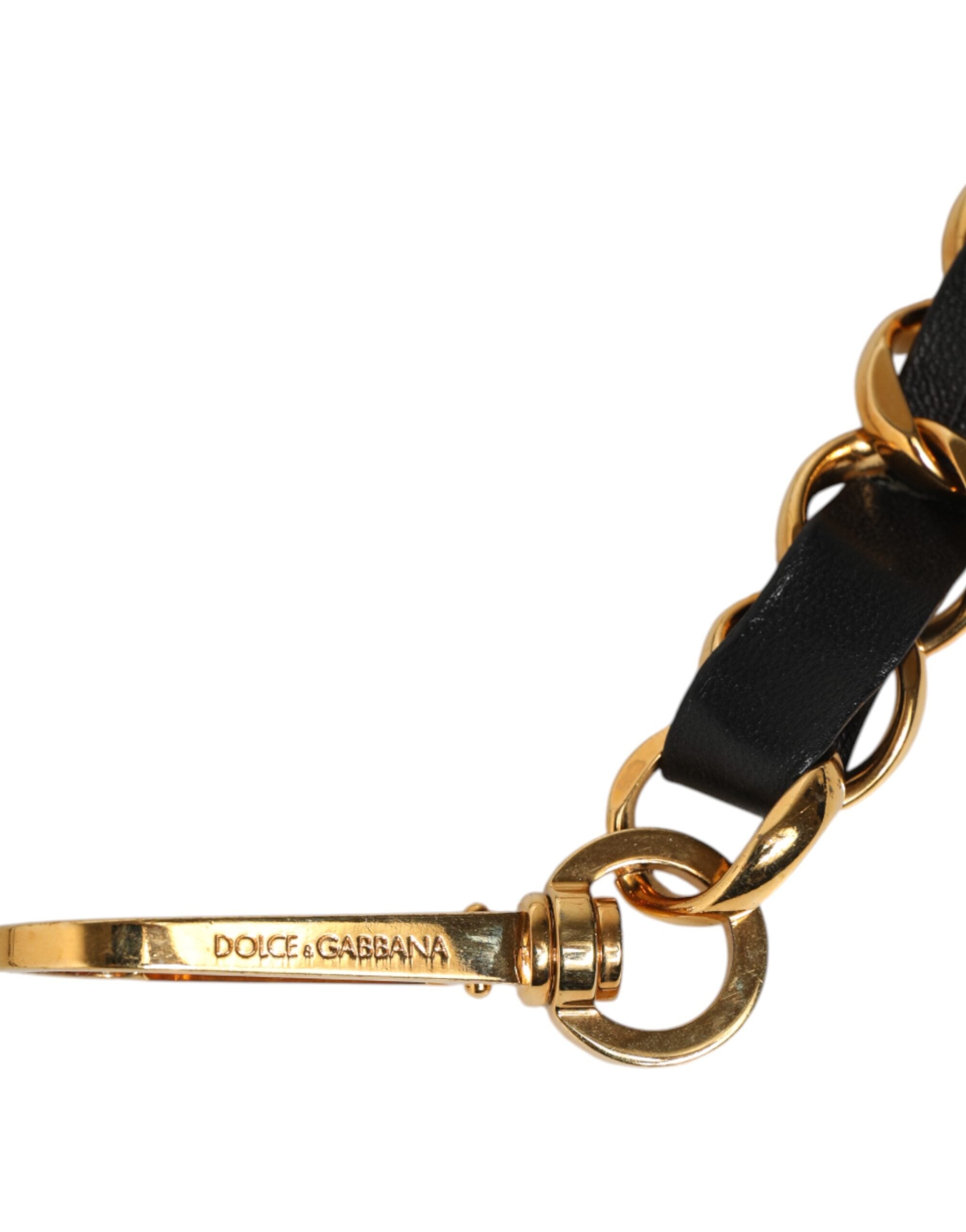 Black Leather Gold Chain Bag Accessory Shoulder Strap