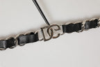 Black Leather Silver Chain Bag Accessory Shoulder Strap