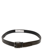 Brown Glossy Leather Classic Metal Buckle Belt