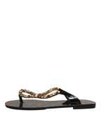Black Crystals Flats Sandals Beachwear Shoes