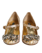 Gold Jacquard Crystal Mary Janes Pumps Shoes