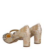 Gold Jacquard Crystal Mary Janes Pumps Shoes