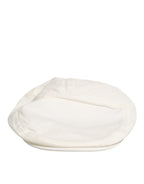 White Cotton Blend Leather Trim Flat Men Cap Hat