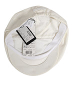 White Cotton Blend Leather Trim Flat Men Cap Hat