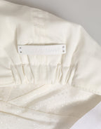 White Cotton Blend Leather Trim Flat Men Cap Hat