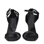 Black Leather Stiletto Heel Sandals