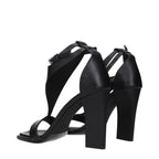 Black Leather Stiletto Heel Sandals