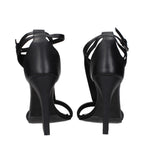 Black Leather Stiletto Heel Sandals