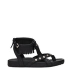 Black Leather Flat Sandals