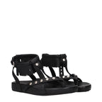 Black Leather Flat Sandals