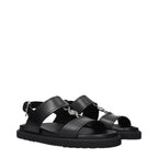 Black Leather Flat Sandals
